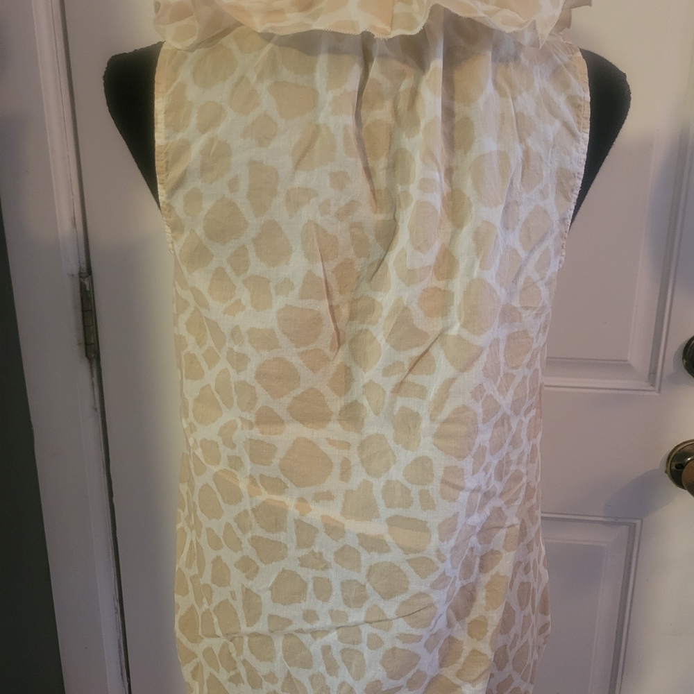 LOFT Beige Patterned Ruffle Blouse - Picture 2 of 3